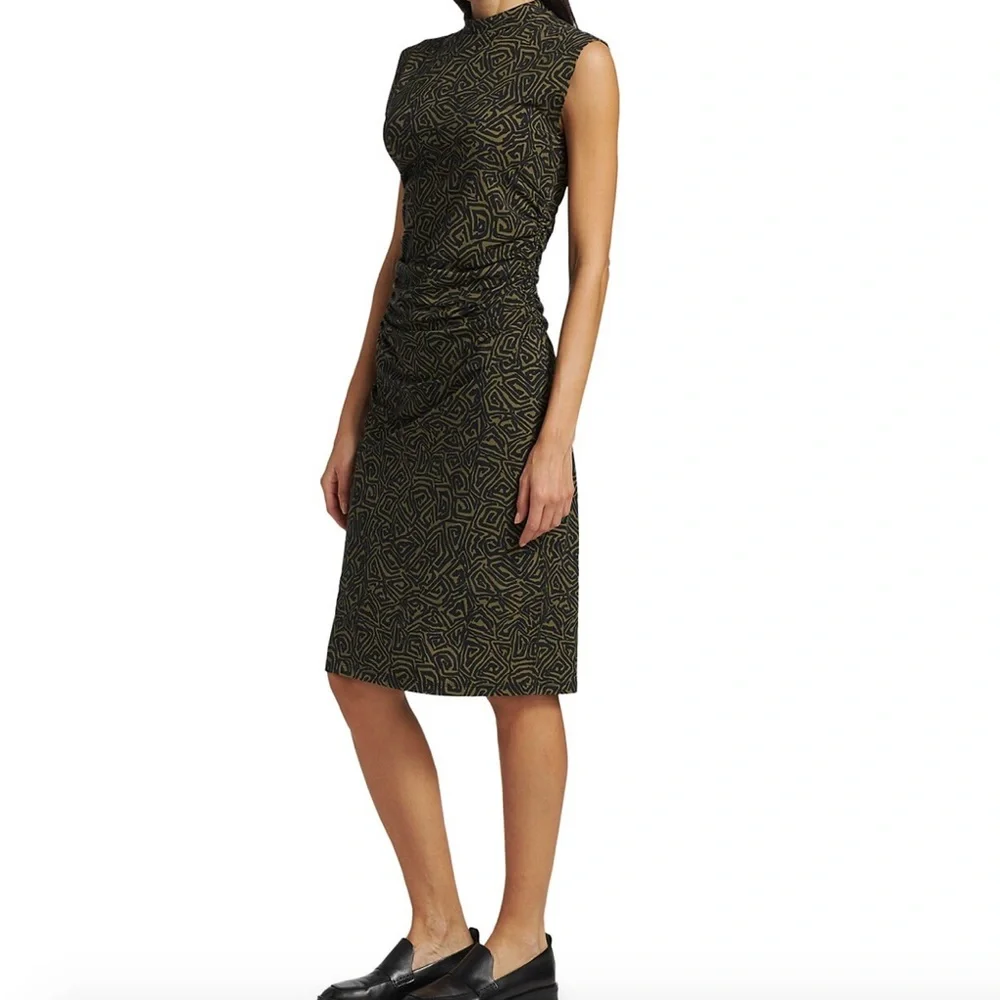 Proenza Schouler Green Black Abstract Stretch Bodycon Dress Mock Neck - Picture 12 of 14